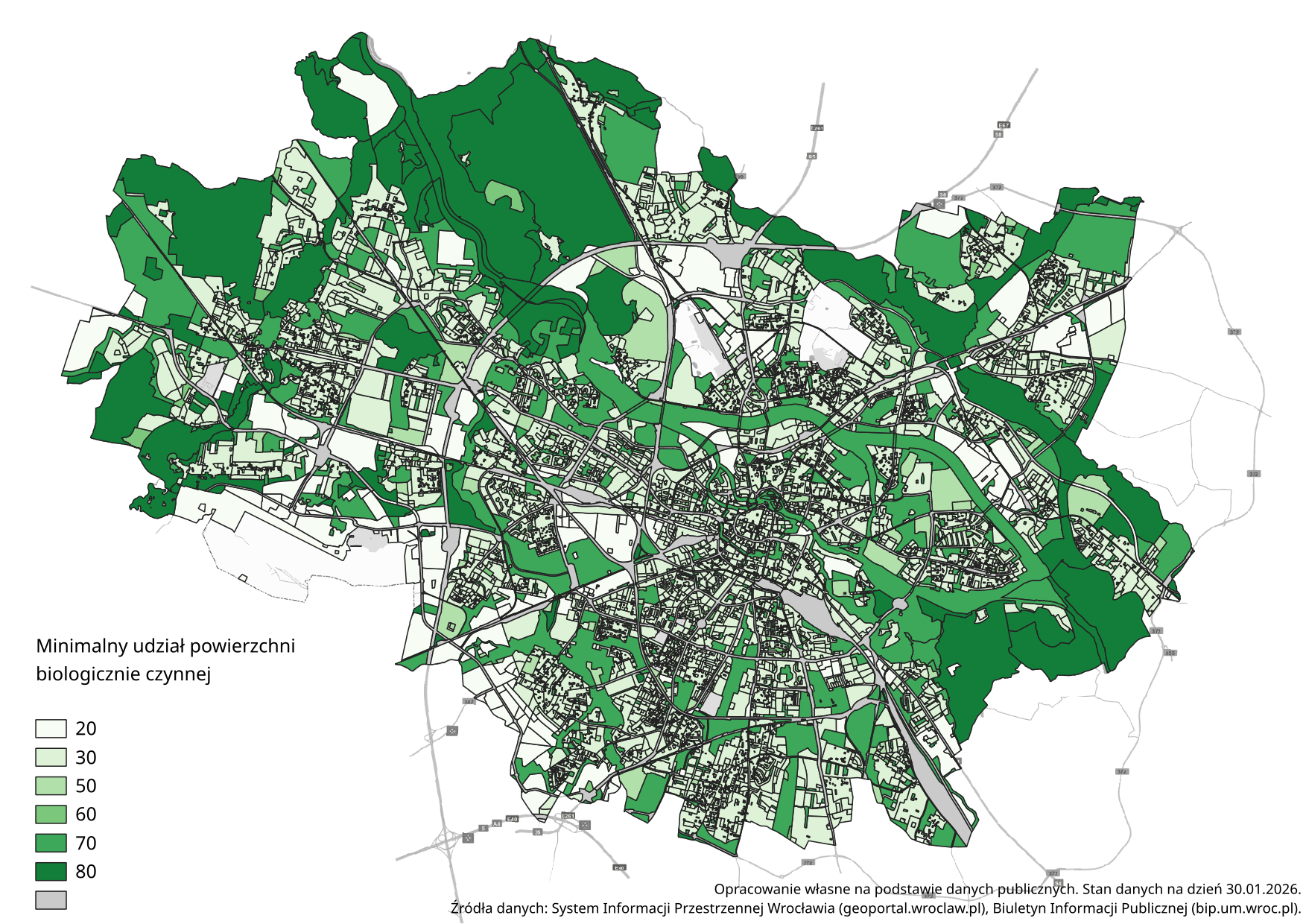 Wizualizacja minimalnego udziału powierzchni biologicznie czynnej