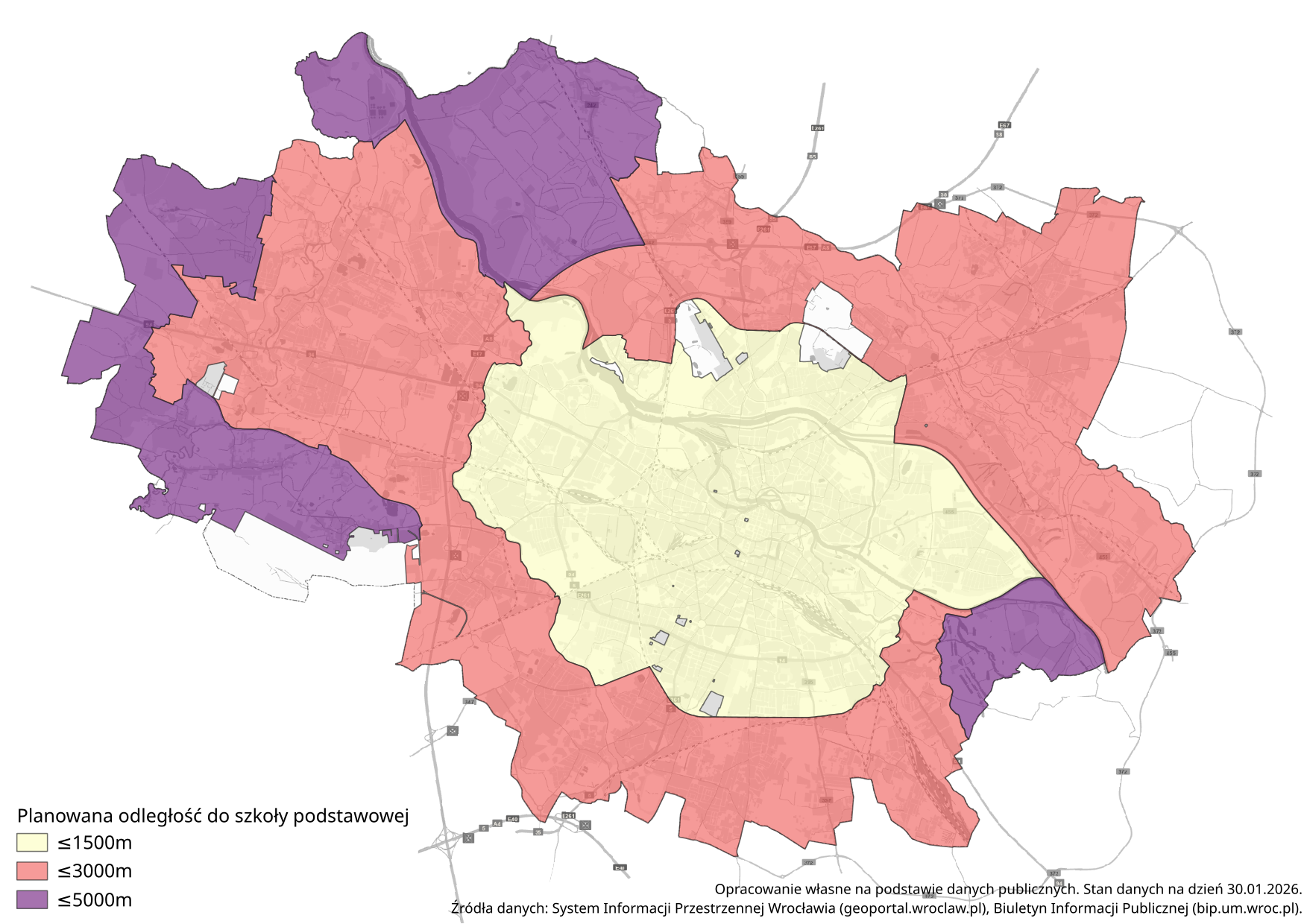 Wizualizacja planowanej odległości do szkoły